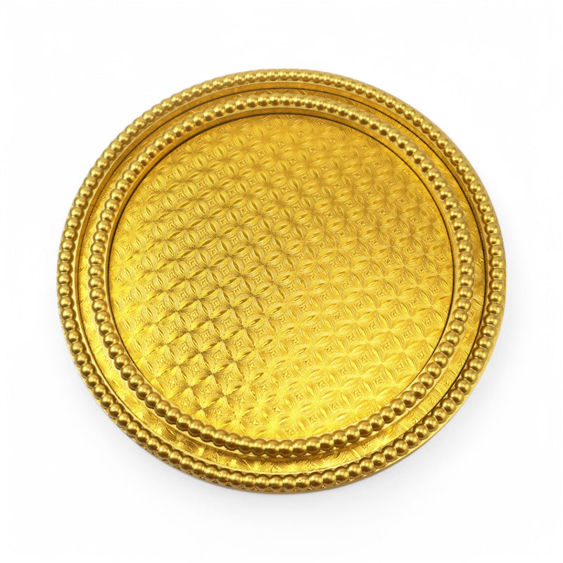 Set of 2  Golden Round Trays for Ramadan & Eid With Beaded Edge (2408207)