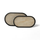 Set of 2 Black Beaded Edges Oval Marble Serving Tray Set (2408193)