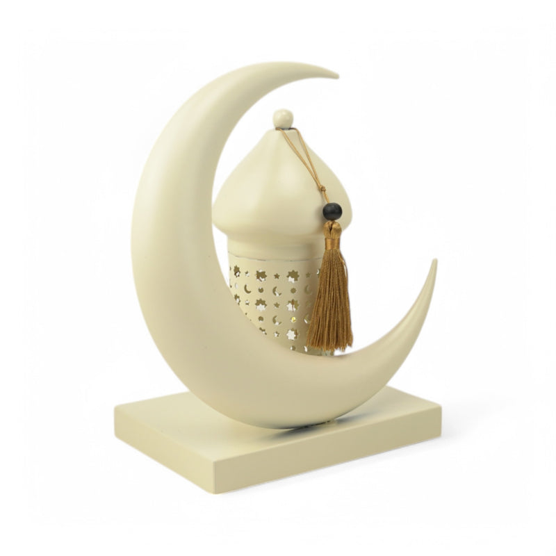 Cream Crescent Moon LED Lantern with Tassel Decoration (24778-1)