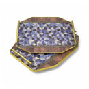 Set of 2 Blue Mosaic Design Tray Set with Golden Handles (0613-27)