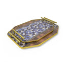 Set of 2 Blue Mosaic Design Tray Set with Golden Handles (0613-27)