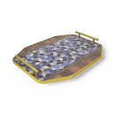 Set of 2 Blue Mosaic Design Tray Set with Golden Handles (0613-27)