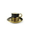 Set of 6 Black & Gold Ripple Design Cups & Saucers (XJ1016-B)
