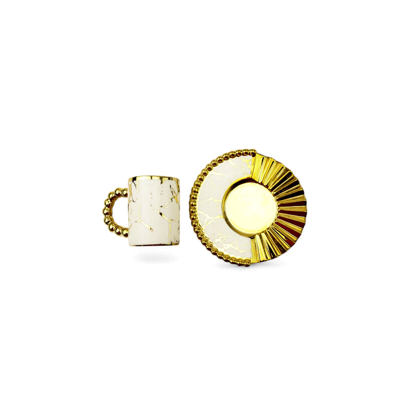 Set of 6 Golden Marble Cups & Fan Design Saucers (RS-6118)
