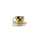 Set of 6 Copper Gold Checkered Design Cups & Saucers Set (CYGCO8-2)