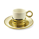 Set of 6 Ivory & Gold Ripple Design Cups & Saucers (XJ1016-A)