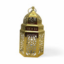 Set of 2 Golden Hexagonal Lantern with Intricate Cutouts