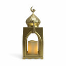 Gold Dome Lantern with Crescent Moon and LED Candle (24783-3)