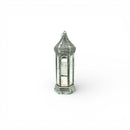 Silver Tall Mini Hexagon Plastic & Mirrored Glass LED Lantern For Ramadan & Eid