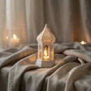 White Mini Hexagon Plastic & Mirrored Glass LED Lantern For Ramadan & Eid