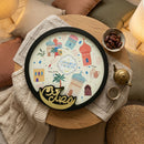 Gold Shiny رمضان كريم Ramadan Kareem Round Colourful Mosque Design Wood Tray For Ramadan & Eid