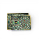 2pc Wooden Geometric Mosaic Wooden Serving Tray For Ramadan & Eid - teal / blue / white