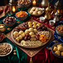 Gold Shiny Ramadan Kareem Round Dark Wood Tray For Ramadan & Eid