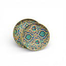 2pc Round Wooden Geometric Mosaic Serving Tray For Ramadan & Eid - teal / blue / white