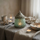 Pale Mint Hexagon Pattern Glass LED Lantern For Ramadan & Eid