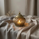 Pale Gold Crosshatch Pattern Glass LED Lantern For Ramadan & Eid