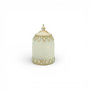 White Iridescent Patterned Glass LED Lantern For Ramadan & Eid