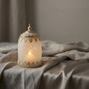White Iridescent Patterned Glass LED Lantern For Ramadan & Eid