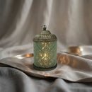 Pale Mint Glass LED Lantern With Pattern For Ramadan & Eid