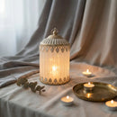 White Line Pattern Glass LED Lantern For Ramadan & Eid