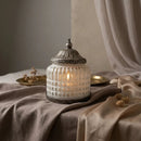 White Pattern Glass LED Lantern With Silver Detailing For Ramadan & Eid