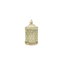 White & Gold Crosshatch Pattern Glass LED Lantern For Ramadan & Eid