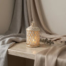 White & Gold Crosshatch Pattern Glass LED Lantern For Ramadan & Eid