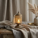 Pale Gold Glass LED Lantern On stand With Tassel For Ramadan & Eid