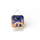 Blue Sky Mosque Wooden Hanging Sign with Mosque Design & Tassels