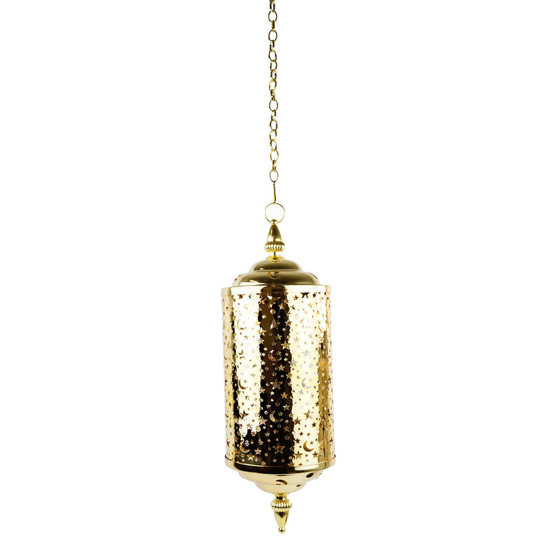 Shiny Gold Hanging Crescent Star Lantern Metal Chain LED Lantern (G612)