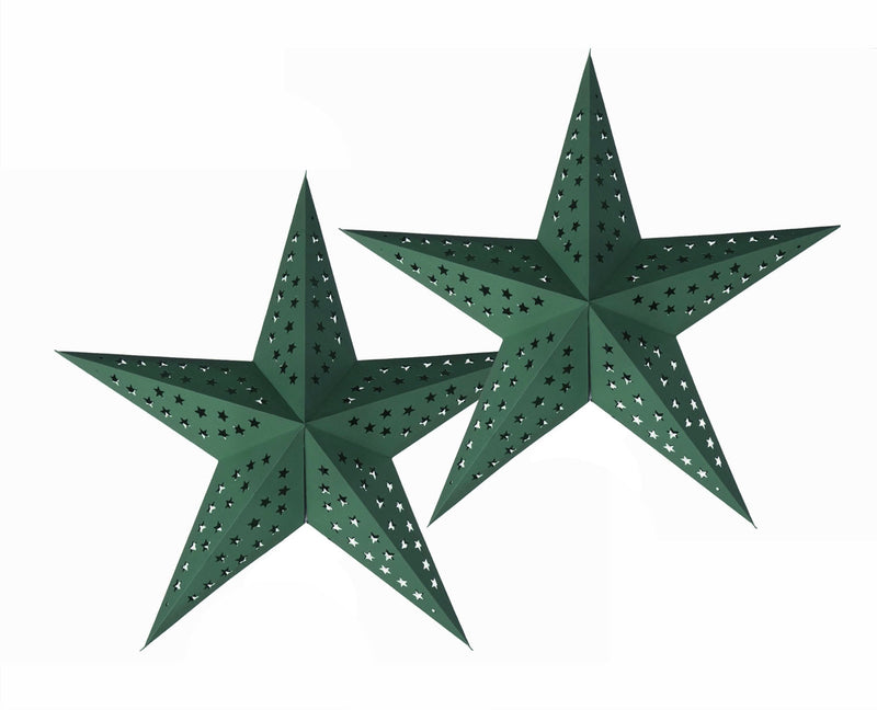Pack of 2 Large Forest Green Paper Hanging Star Eid & Ramadan Decorations