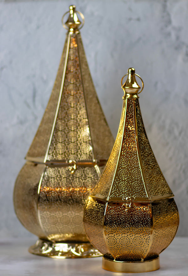 Large Shiny Gold Hexagonal Minaret Lantern (JK23005)
