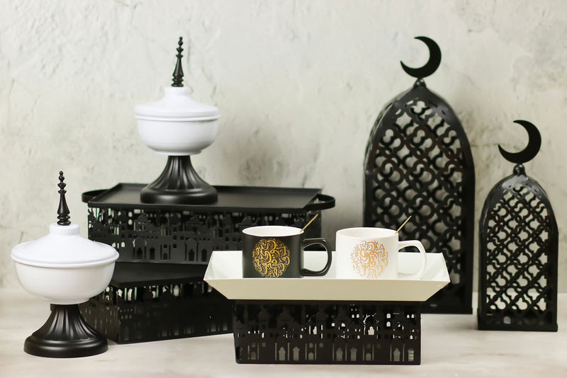 Black Mosque Silhouette Metal Dessert Stand Set Of 2 (C537)