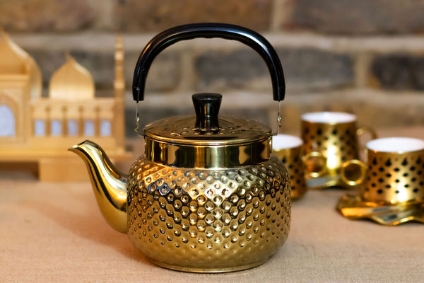 Round Hammered Bronze & Gold Teapot - 2L