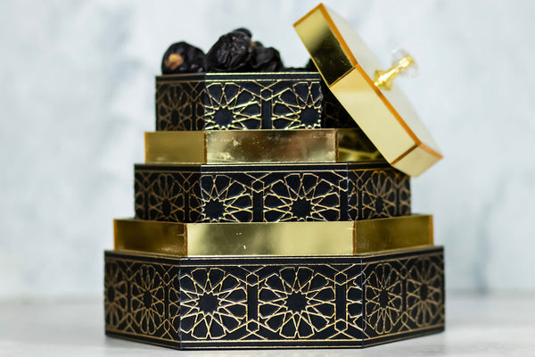 Set of 3 BLACK  Hexagon Acrylic Boxes with Lids (2324-9ABC)