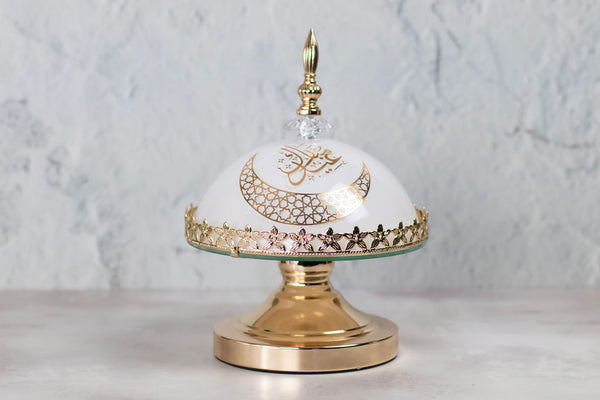 White Eid Mubarak Ornate Domed Lid Serving Dish (JC005)