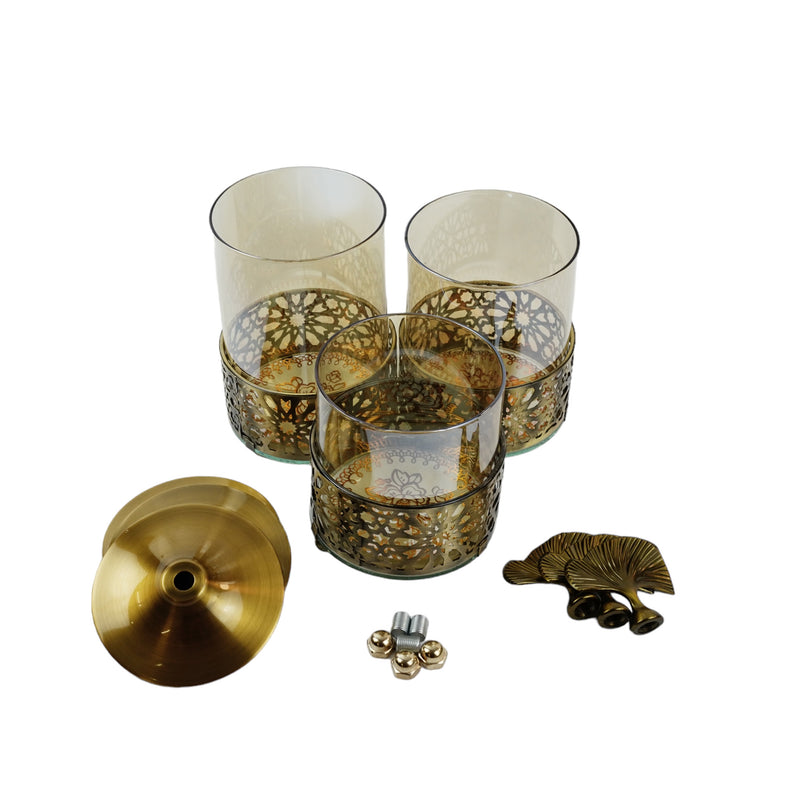 Set of 3 Brushed Bronze Ornate Lid Glass Jars (JC001)