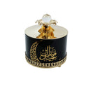 Black Eid Mubarak Ornate Glass Serving Dish With Metal Lid & Stand  (JC006)