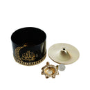 Black Eid Mubarak Ornate Glass Serving Dish With Metal Lid & Stand  (JC006)