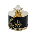 Black Eid Mubarak Ornate Glass Serving Dish With Metal Lid & Stand  (JC006)