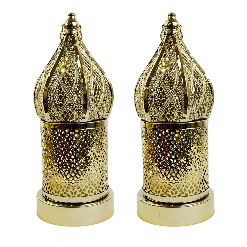 2 x Medium Gold Rope Metal Lantern (JK22034)