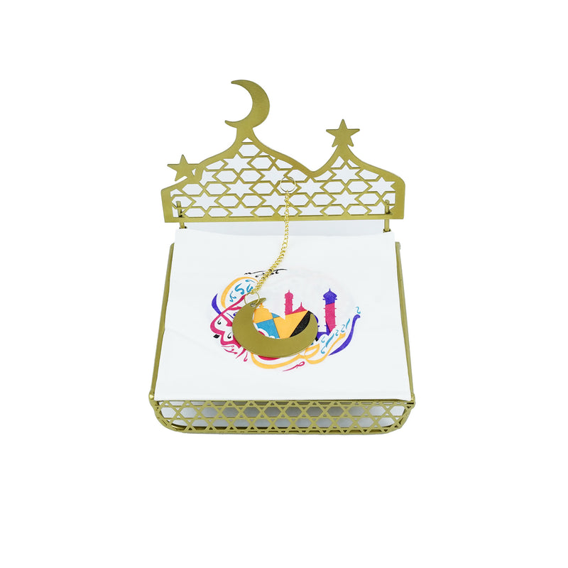 Gold Brushed Gold Tissue Stand With Masjid Minaret Geometric Backdrop (k-2807)