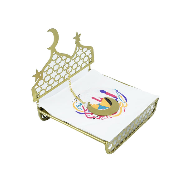 Gold Brushed Gold Tissue Stand With Masjid Minaret Geometric Backdrop (k-2807)