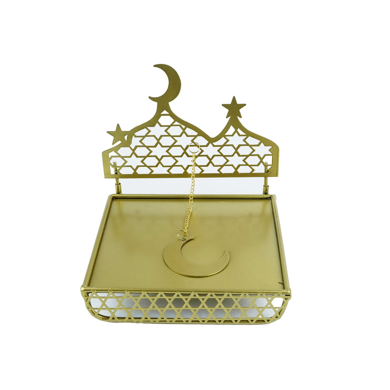 Gold Brushed Gold Tissue Stand With Masjid Minaret Geometric Backdrop (k-2807)
