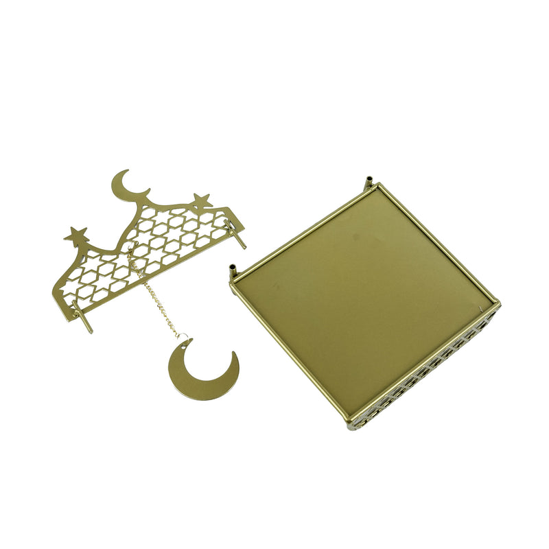 Gold Brushed Gold Tissue Stand With Masjid Minaret Geometric Backdrop (k-2807)
