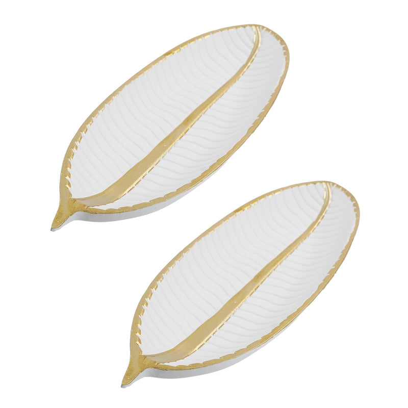 Set of 2 beautiful White leaf food serving trays 20227