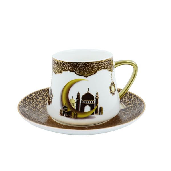 Set of 6 Gold Copper Masjid Crescent Teacup and Saucer Sets (LM003)