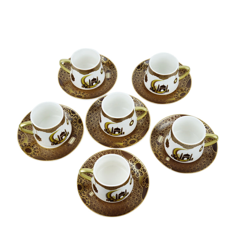 Set of 6 Gold Copper Masjid Crescent Teacup and Saucer Sets (LM003)