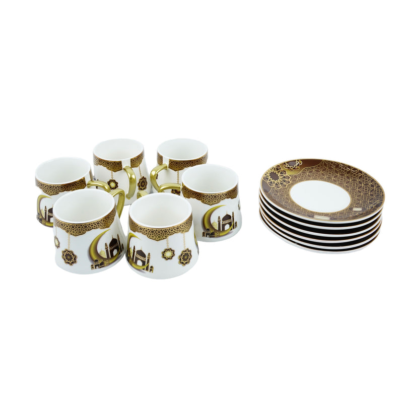 Set of 6 Gold Copper Masjid Crescent Teacup and Saucer Sets (LM003)