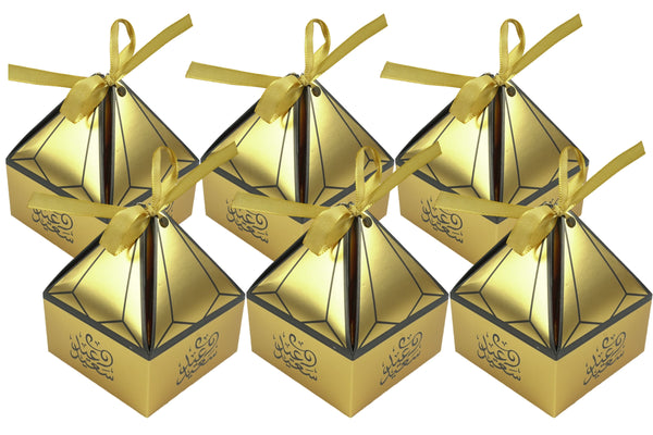 Gold Small Pyramid Eid Saeed عيد سعيد Favour Party Boxes Pack of 12(10444-8)